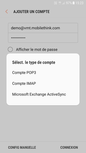 Sélectionnez Compte POP3  ou Compte IMAP