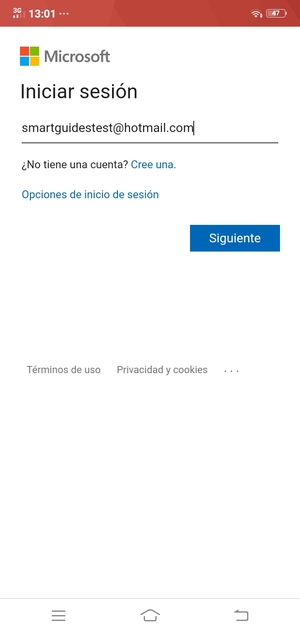 Introduzca su Dirección de correo electrónico y seleccione Siguiente