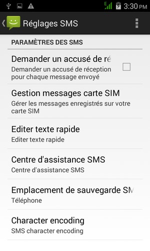 Sélectionnez Centre d'assistance SMS