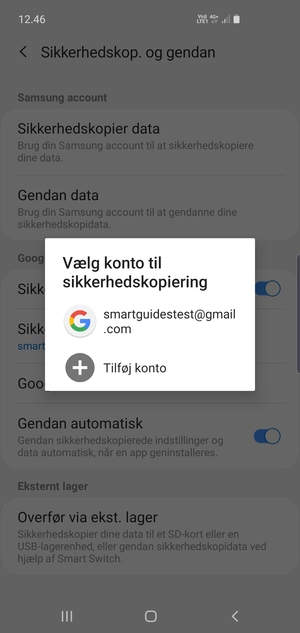 Vælg din sikkerhedskopi-konto