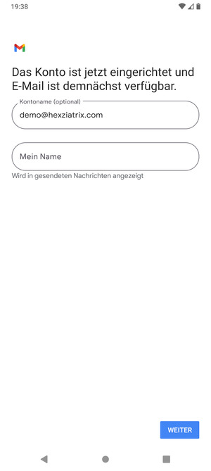 Geben Sie Ihrem Konto einen Namen und geben Sie Ihren Namen ein. Wählen Sie WEITER