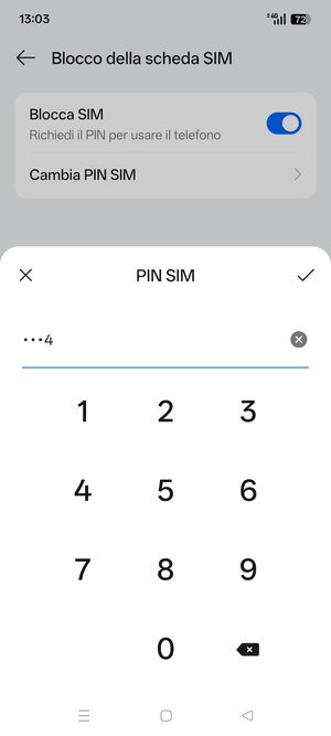 Inserisci PIN attuale della  SIM e seleziona OK