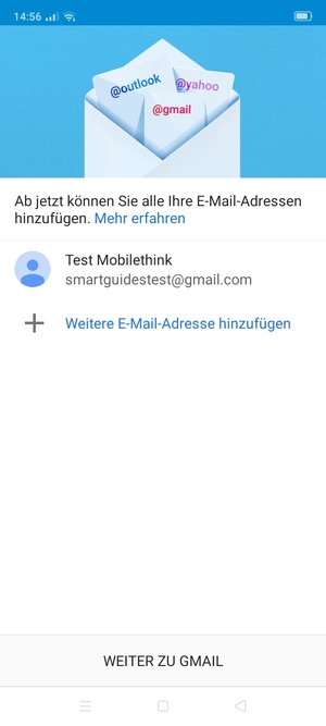 Wählen Sie WEITER ZU GMAIL