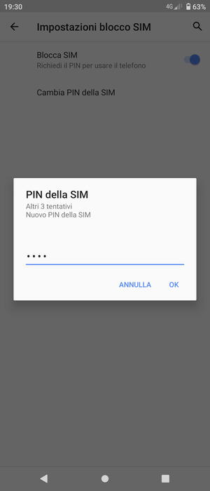 Inserisci Nuovo PIN della SIM e seleziona OK