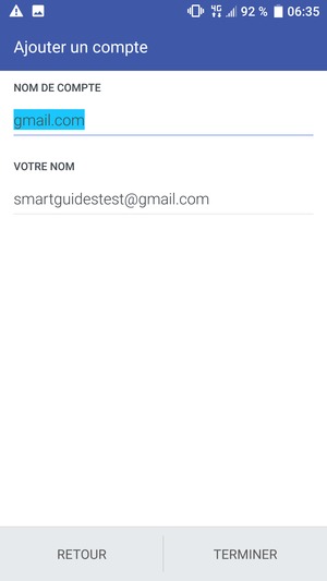 Donnez un nom à votre compte et saisissez votre nom. Sélectionnez TERMINER