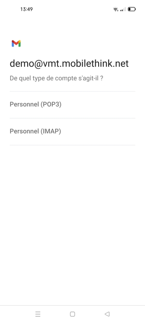 Sélectionnez Personnel (POP3) ou Personnel (IMAP)