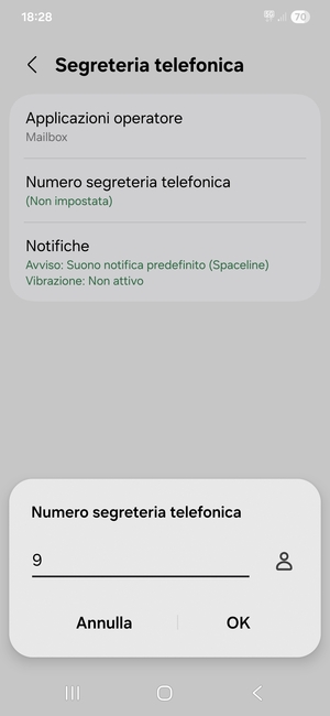 Inserisci Numero segreteria telefonica e seleziona OK