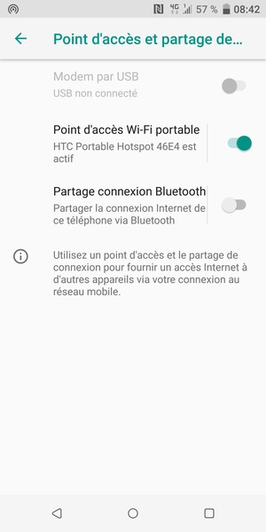 Votre téléphone est maintenant configuré pour être utilisé comme modem