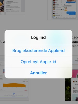 Vælg Brug eksisterende Apple-id