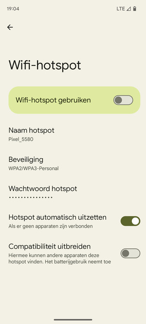 Selecteer Wachtwoord hotspot