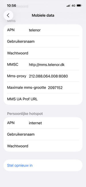 Scroll naar en selecteer Stel opnieuw in