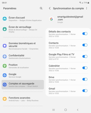 Assurez-vous que Contacts est sélectionné