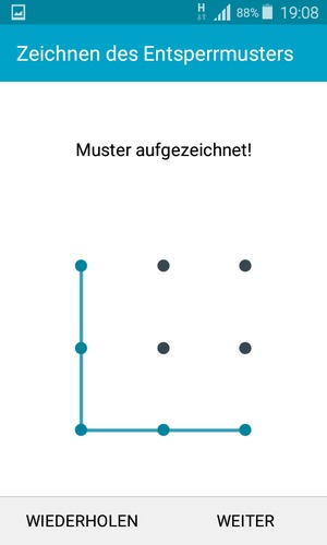 Zeichnen Sie ein Entsperrmuster und wählen Sie WEITER