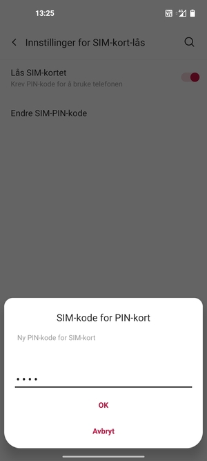 Skriv inn Ny PIN-kode for SIM-kort og velg OK