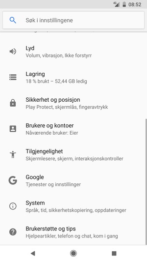 Gå tilbake til Innstillinger-menyen og velg Brukere og kontoer