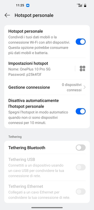 Il telefono è ora pronto per essere usato come modem