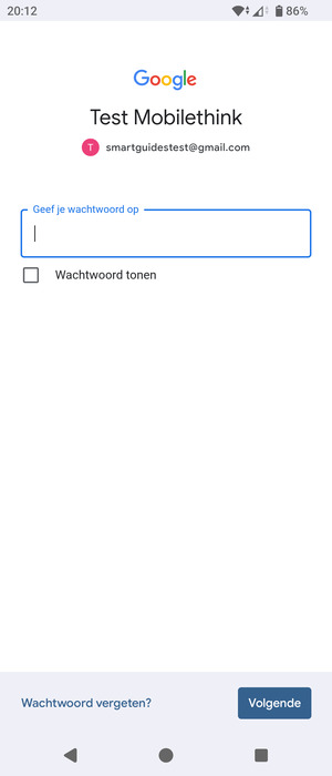 Voer uw Gmail wachtwoord in en selecteer Volgende