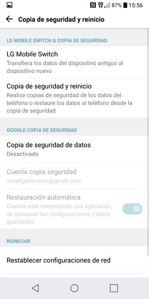 Seleccione Copia de seguridad de datos