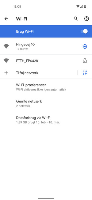 Du er nu tilsluttet Wi-Fi netværket