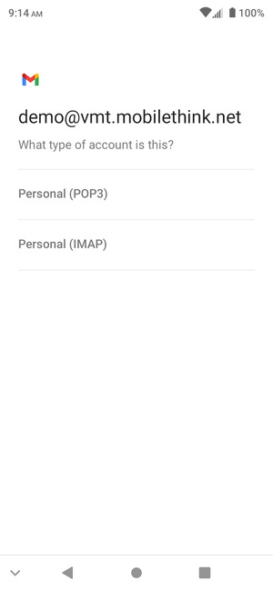 Select Personal (POP3) or Personal (IMAP)