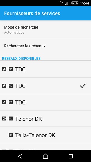 Sélectionnez un opérateur réseau dans la liste