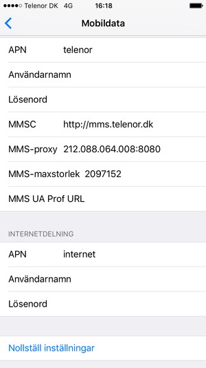 Scrolla till och välj Nollställ inställningar