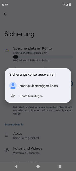 Wählen Sie Ihr Konto für Backup