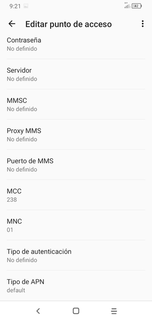 Desplácese hacia abajo e introduzca la información de Internet