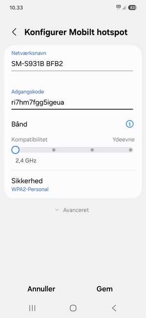 Indtast en adgangskode på minimum 8 tegn og vælg Gem