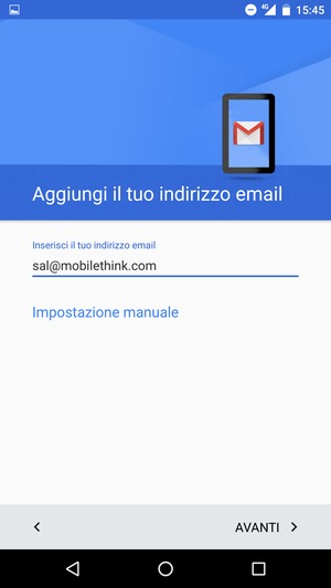 Inserisci il tuo indirizzo email e seleziona AVANTI
