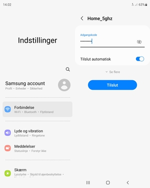Indtast Wi-Fi adgangskoden og vælg Tilslut