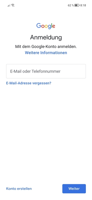 Geben Sie Ihre Gmail Adresse ein und wählen Sie Weiter