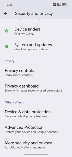 Scroll to and select More security and privacy