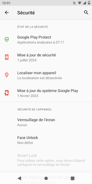 Pour activer votre écran de verrouillage, allez dans le menu Sécurité et sélectionnez Verrouillage de l'écran