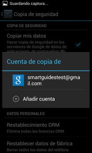 Seleccione su cuenta de copia de seguridad