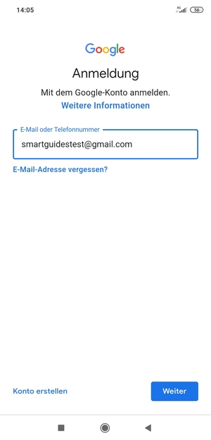 Geben Sie Ihre Gmail Adresse ein und wählen Sie Weiter