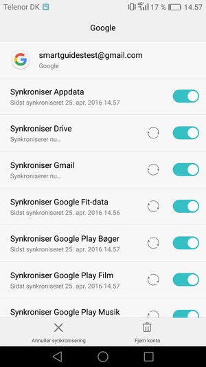 Dine oplysninger vil blive synkroniseret