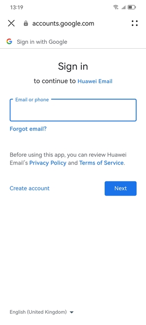 Enter your Gmail address and select Next