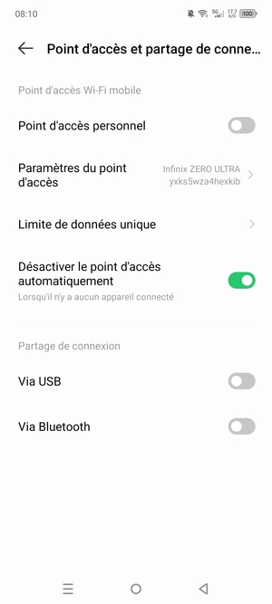 Votre téléphone est maintenant configuré pour être utilisé comme modem
