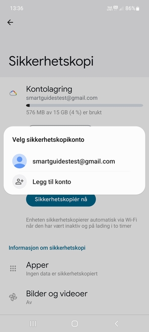 Velg sikkerhetskopi-kontoen din