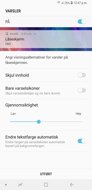 Velg ønsket alternativ og velg UTFØRT
