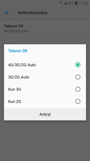 Velg ønsket alternativ