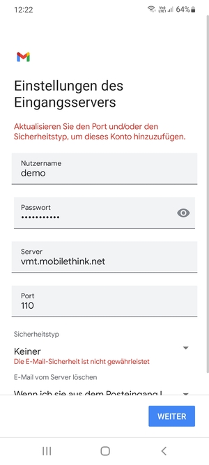 Wählen Sie WEITER