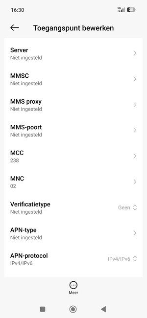 Scroll naar beneden en voer mms-gegevens in