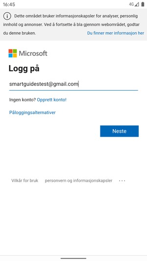 Skriv inn e-postadresse og velg Neste