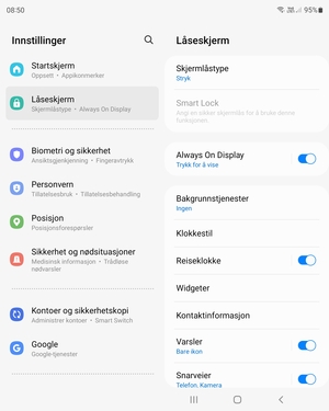 For å aktivere skjermlåsen, gå til Innstillinger-menyen og velg Låseskjerm