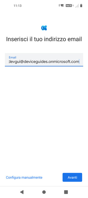 Inserisci il tuo indirizzo email e seleziona Configura manualmente