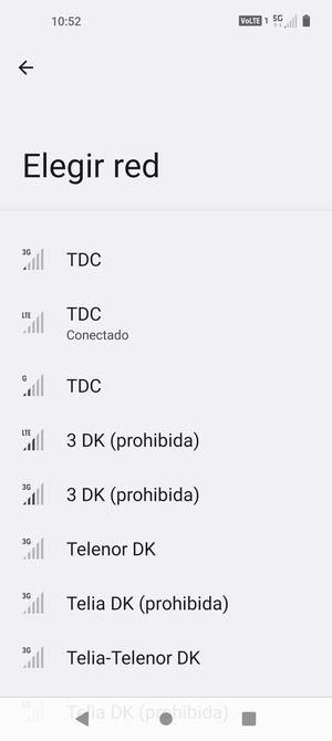 Seleccione un operador de red de la lista
