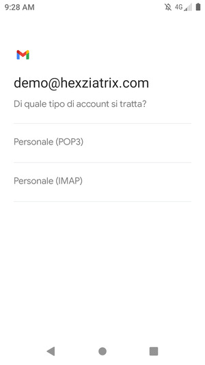 Seleziona Personale (POP3) o Personale (IMAP)