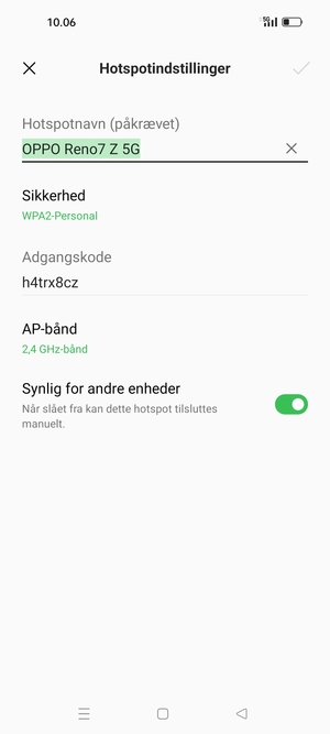 Indtast en Wi-Fi-hotspot adgangskode på minimum 8 tegn og vælg OK